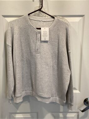Light Gray Henley Waffle Knit Long Sleeve pajama set